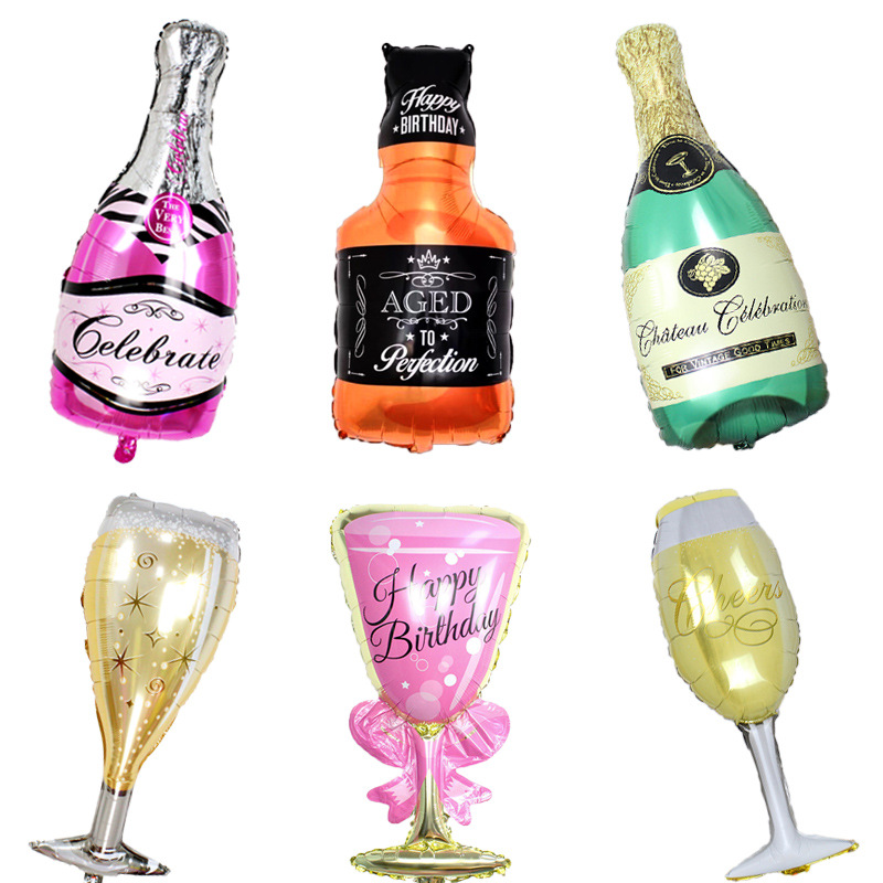 Large champagne wine bottles, wine glasses, aluminum foil balloons, birthday parties, wedding decoration and arrangement, aluminum foil balloons wholesale details Picture