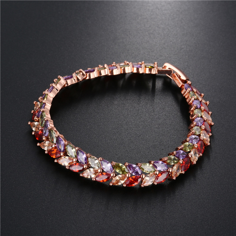 Hot-selling zircon bracelet wish Foreign trade hot-selling colorful rose gold zircon copper bracelet seven-color bracelet Specification image