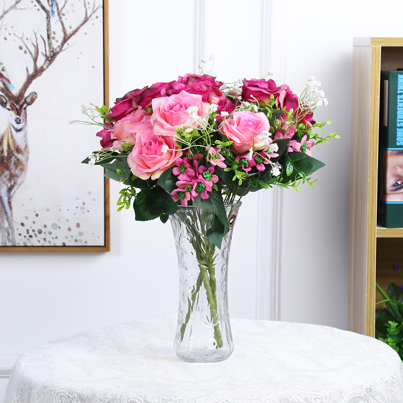 Spring 12-head artificial flower bouquet, Snow Mountain rose, silk fabric home decoration artificial flower bouquet, in stock details Picture