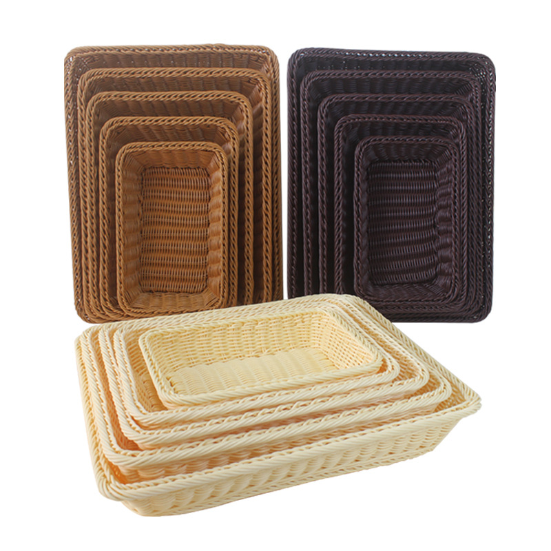 Imitation rattan basket storage basket, bread basket, fruit basket, supermarket rattan basket display basket, plastic woven basket Item Picture