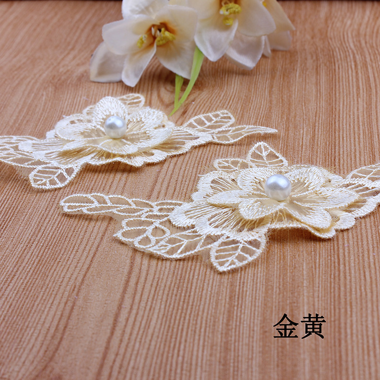 En stock encaje organ doble bordado encaje tridimensional flores accesorios de novia encaje accesorios de ropa details Picture