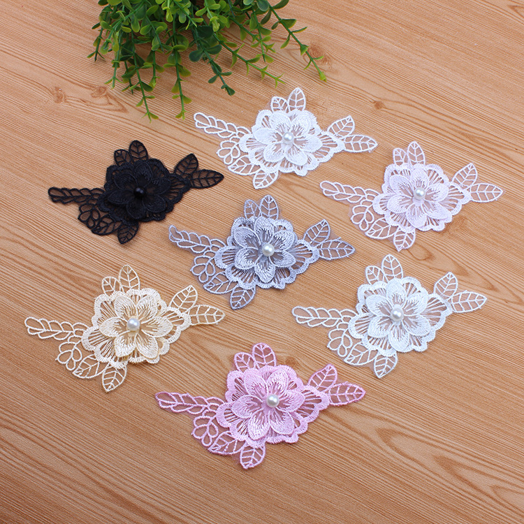 En stock encaje organ doble bordado encaje tridimensional flores accesorios de novia encaje accesorios de ropa