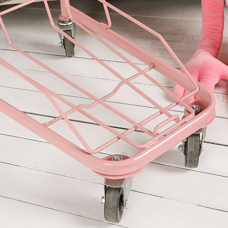 Supermarket double-layer shopping cart, claw machine, pet snack store, yellow and orange colored metal, internet-famous pink trolley details Picture