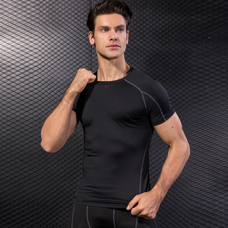 Men's PRO Tight short-sleeved fitness exercise running training suit elastic quick-drying short-sleeved T-shirt 1053 details Picture