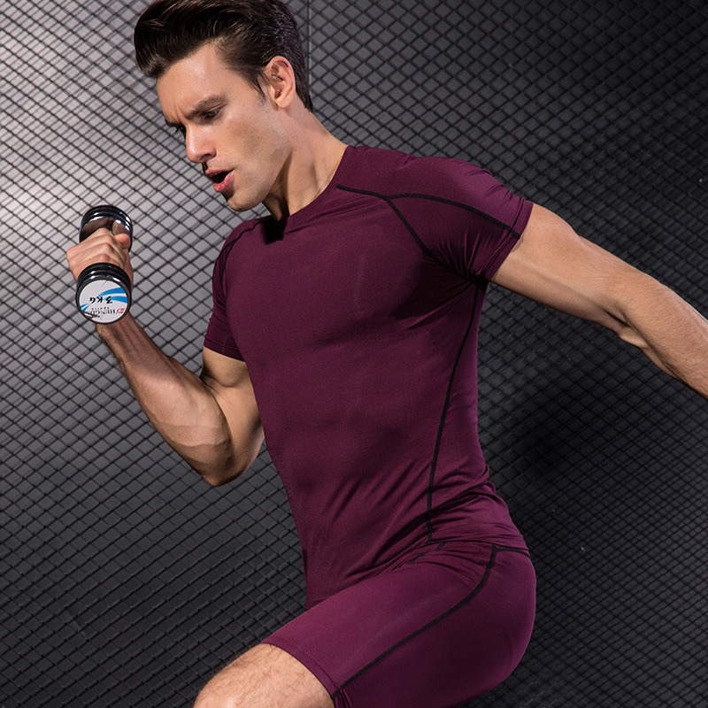 Men's PRO Tight short-sleeved fitness exercise running training suit elastic quick-drying short-sleeved T-shirt 1053 Application Scenario