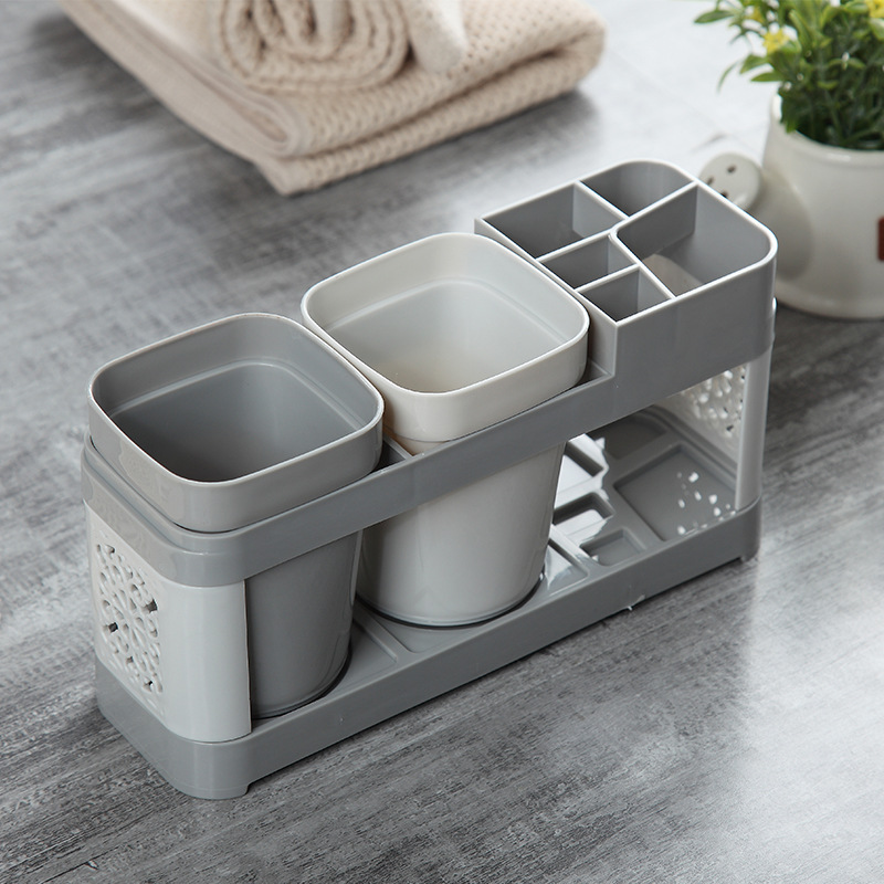 Couple mouthwash cup storage rack Household plastic toothbrush holder Bathroom bathroom fashion simple toothbrush cup set details Picture