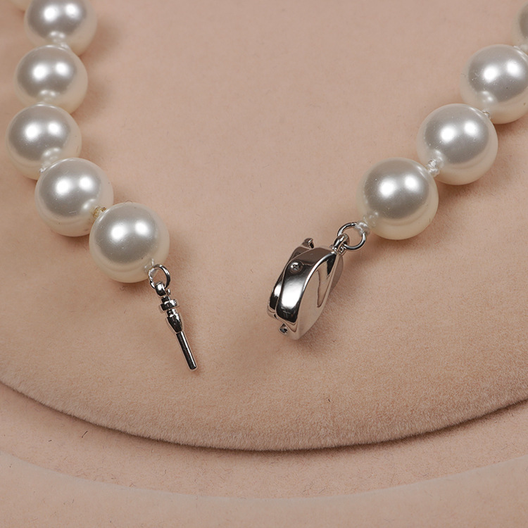 Deep-sea shell pearl necklace with elegant temperament, multi-color round imitation shell pearl necklace for women, gift for mom and girlfriend, batch supply Specification image
