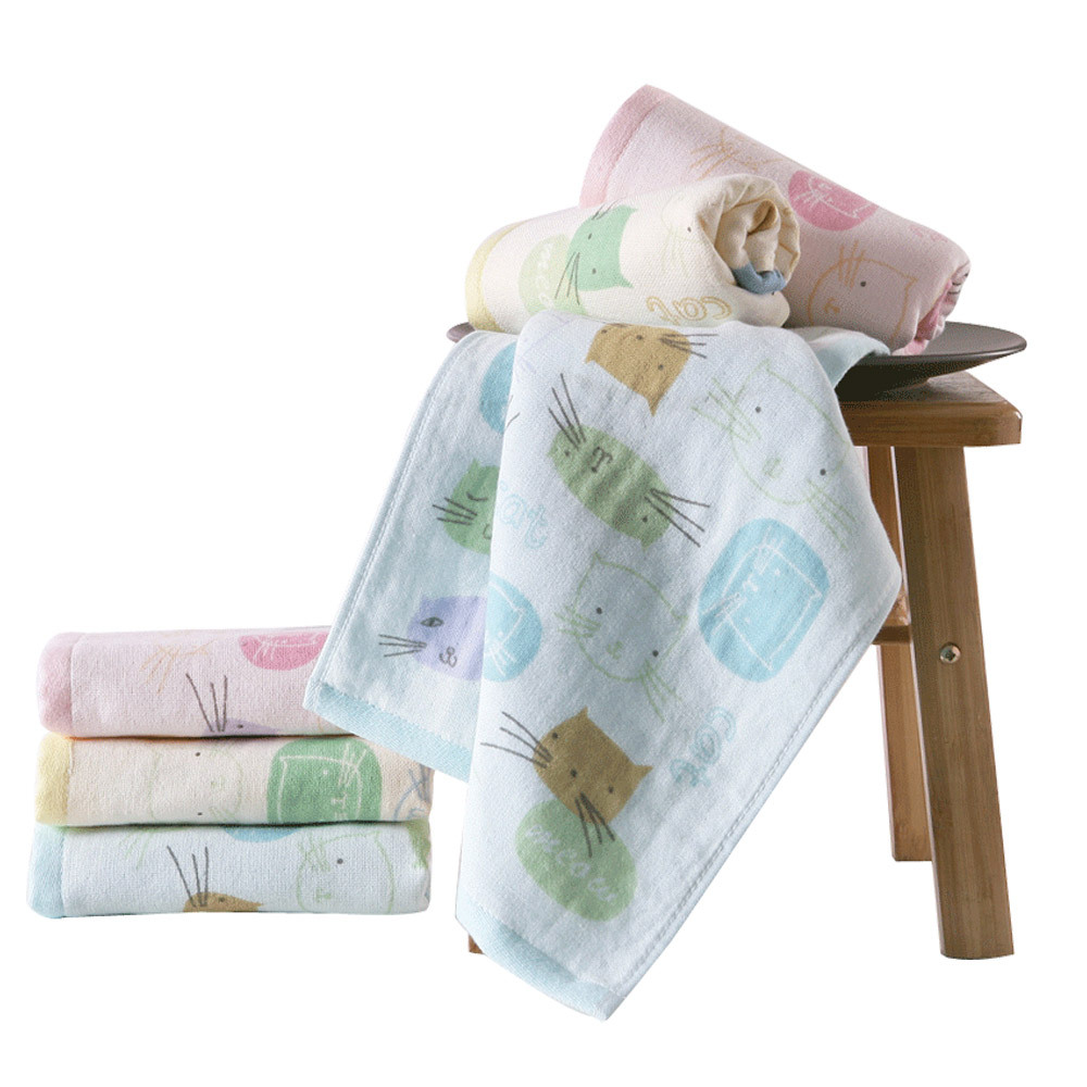 Class a pure cotton untwisted double-layer satin, 52*28 small towel, gauze, children's face towel, red and yellow Item Picture