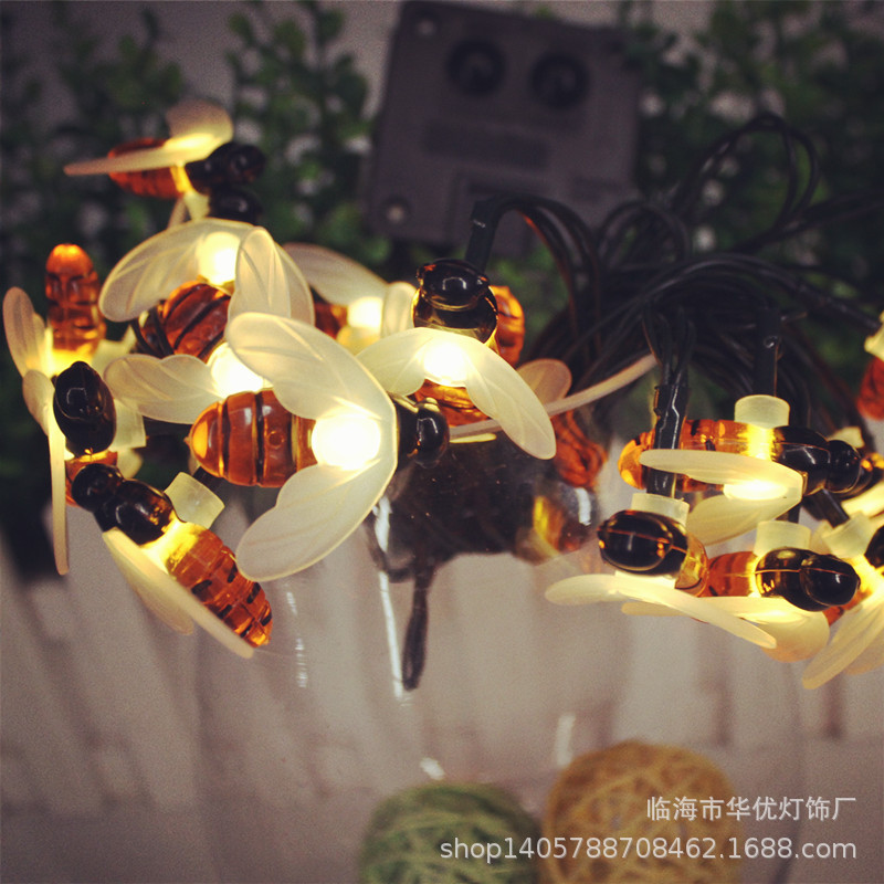 Solar-powered bee color light strings exclusively for e-commerce, romantic lighting creativity, Christmas festival decoration bee light strings Specification image