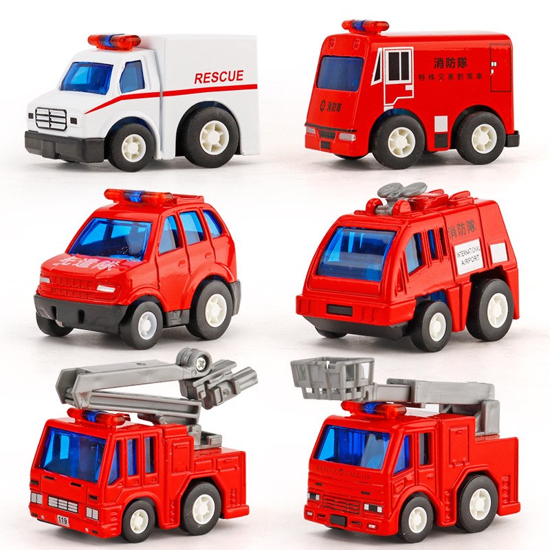 儿童玩具掌中宝迷你5CMQ版回力口袋合金消防车模型可搭配停车场景图