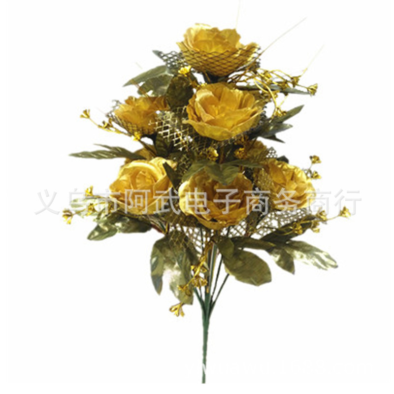 Factory direct sale of 10 pieces of golden cloth artificial rose with fragrance details Picture