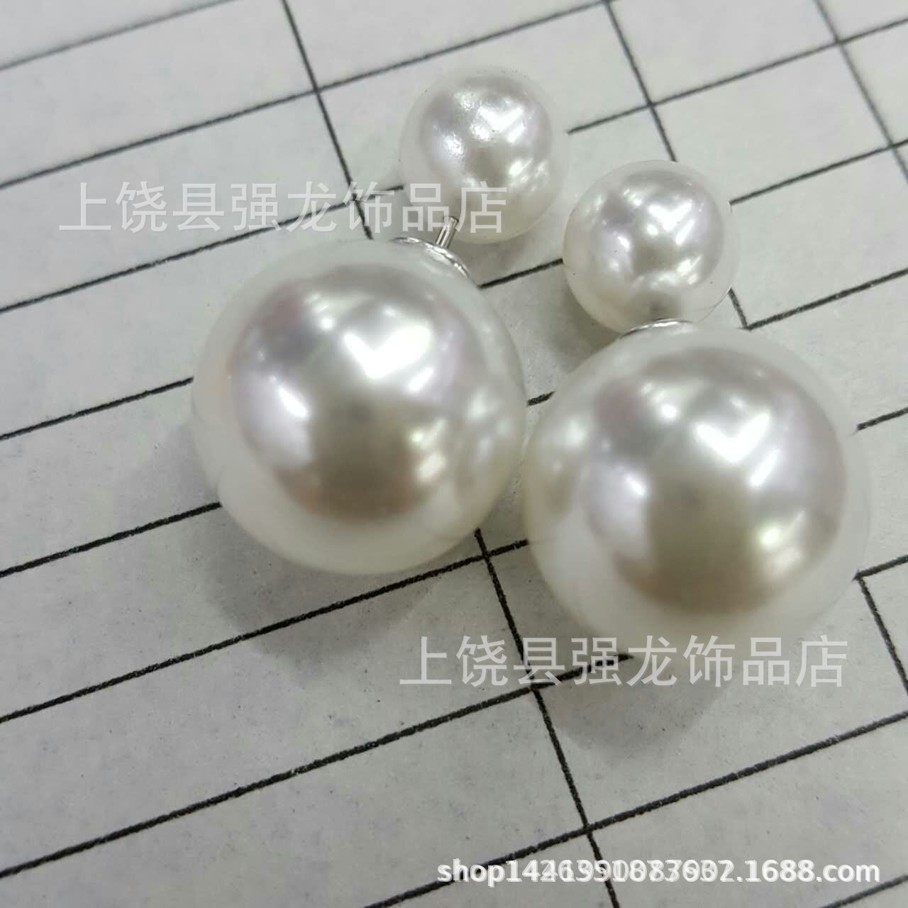 Korean best-selling classic European and American style double-sided large and small ball street stall pearl jewelry stud earrings, versatile mixed jewelry batch