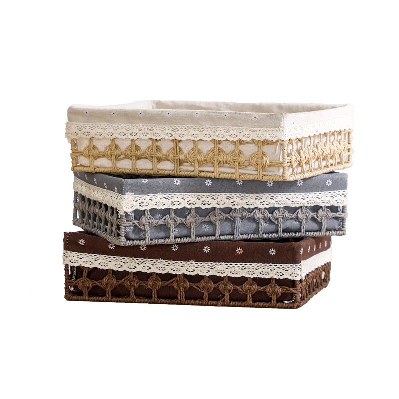 Imitation Rattan Storage Basket Table Table Snacks Straw Storage Frame Woven Cloth Box Sundry Storage Basket Storage Basket Item Picture