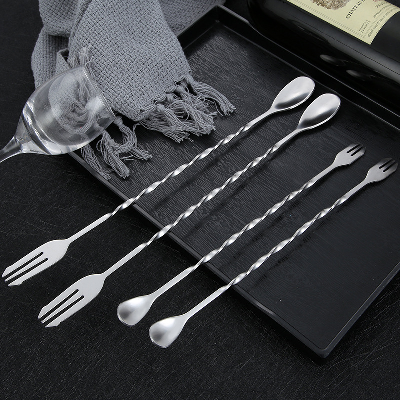 Mixing Spoon 304 Stainless Steel Bar Spoon Ice Spoon Double-Ended Mixing Spoon Fork Long Handle Cocktail Spoon Specification drawing