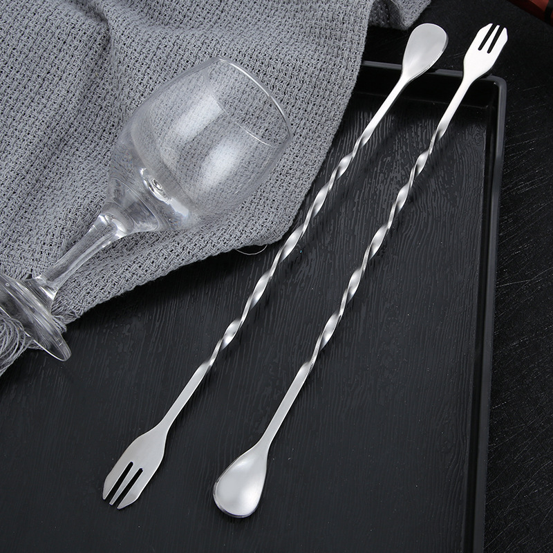 Mixing Spoon 304 Stainless Steel Bar Spoon Ice Spoon Double-Ended Mixing Spoon Fork Long Handle Cocktail Spoon Application Scenario