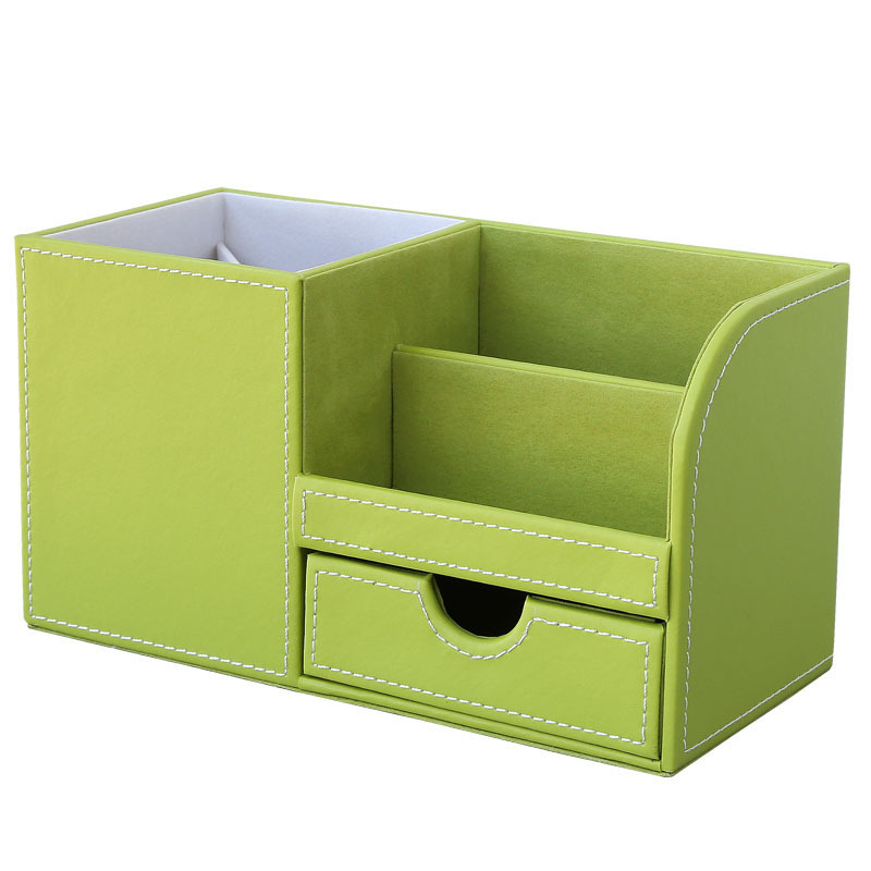 High-end leather pen holder, light luxury, creative and fashionable student desktop office stationery storage box, drawer-style storage pen holder Application Scenario