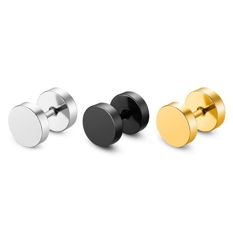 Cross-border wholesale of popular simple, fashionable and personalized titanium steel barbell ear studs for men and women and stainless steel round plates in Europe and America
