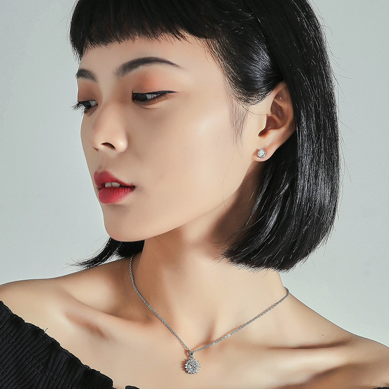 The popular new zircon jewelry geometric Sun fashion high-end necklace and earring set supports one-piece consignment Specification image