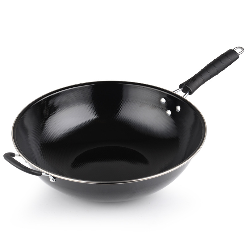 Wholesale enamel POTS with LIDS, physical non-stick woks, and cooking POTS from the manufacturer. They are economical and practical for street vending and traveling around Specification image