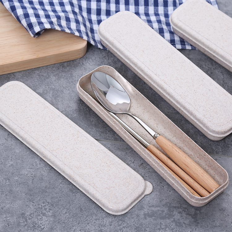 Stainless Steel Chopsticks Wooden Handle Spoon Set Portable Tableware Two-Piece Set Student Chopsticks Box Long Handle Application Scenario