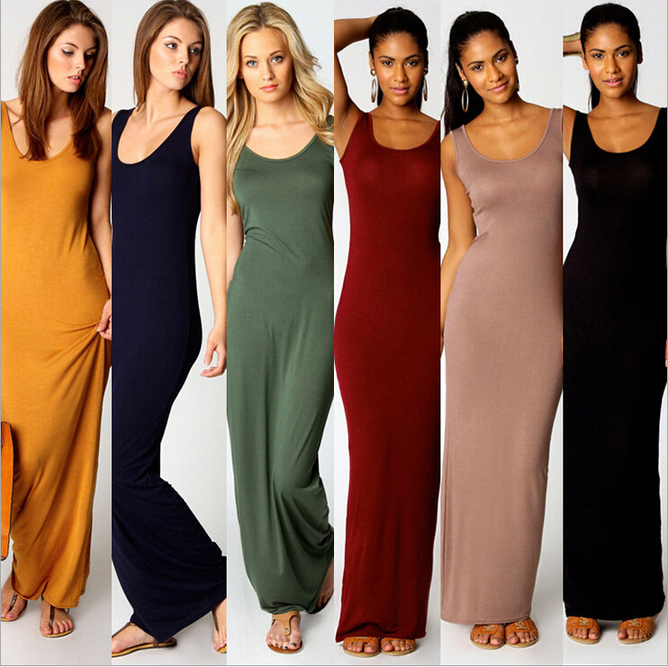 Cross-border foreign trade solid-color sexy women's vest long dress, fashionable dress in multiple sizes and colors, individual and simple body-hugging dress full figure