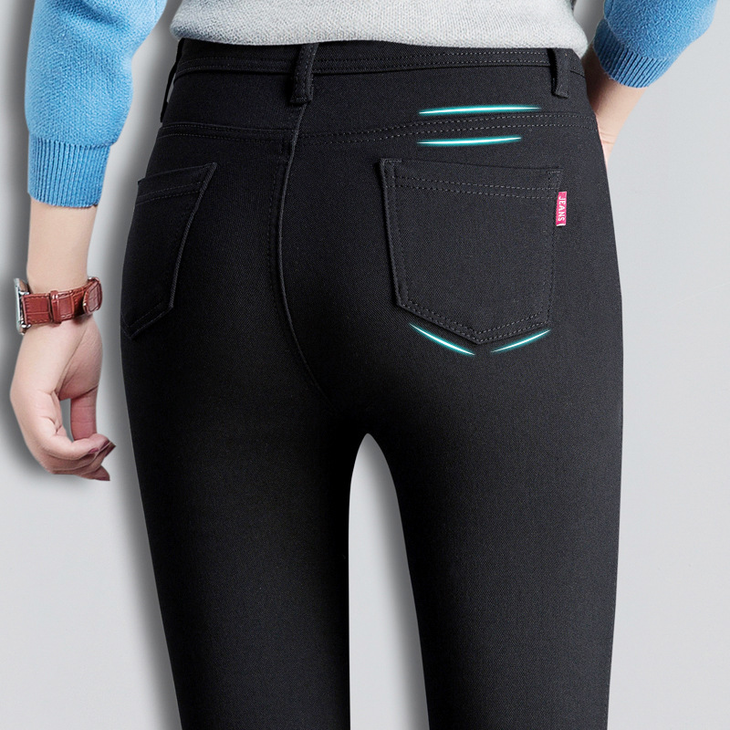 Fleece leggings for women's outerwear in autumn and winter 2024, high-waisted black skinny elastic pencil pants, magic pants details Picture