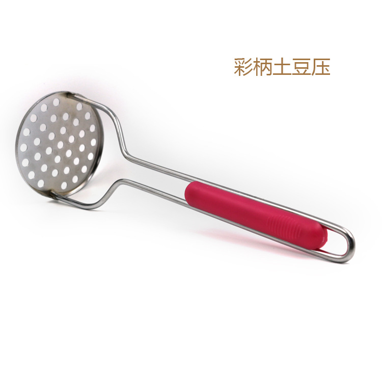 工厂发货木柄双筋土豆压塑柄 手动土豆压泥捣碎器 创意厨房小工具白底实物图