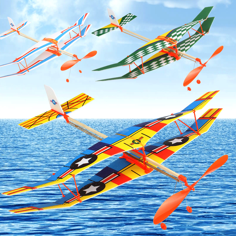 Wholesale of model aircraft assembly rubber band aircraft model toys, Tianchi rubber band power biplane science popularization model details Picture