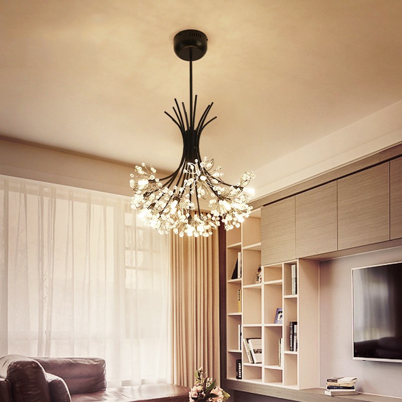 Nordic postmodern light luxury crystal chandelier, simple lamp, creative art, living room and dining room, led bouquet, dandelion chandelier details Picture