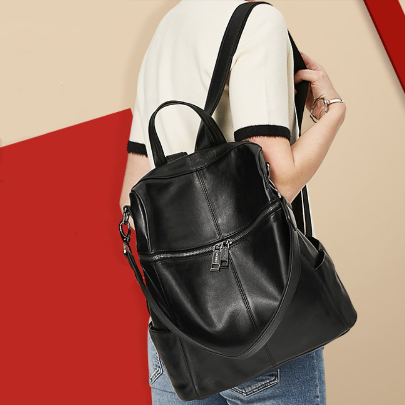 2024 New leather women's bag, European and American leather backpack, large-capacity schoolbag, school-style backpack, European and American retro bag Specification image