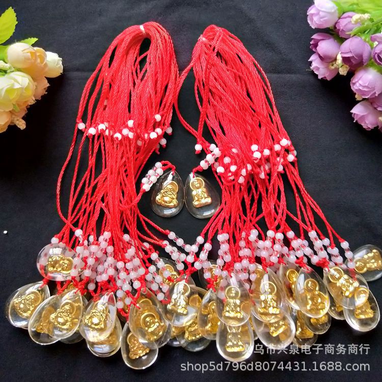 【1-5区】水晶佛像吊坠100/大捆一元店饰品挂件水晶内金吊坠 佛像项坠 红绳仿水晶项链