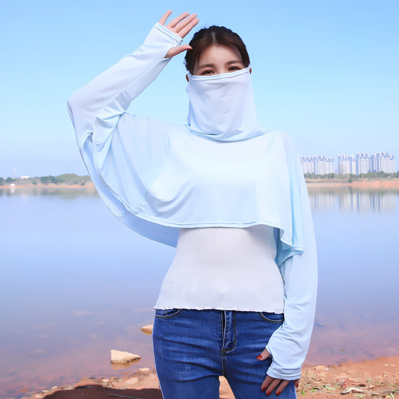 C热销防晒口罩女夏防紫外线披肩透气护颈三合一护袖骑行遮阳面罩