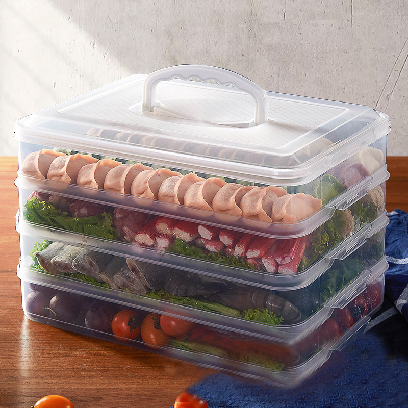 Portable Dumpling Box Refrigerator Freezer Box With Cover Food Grade Crisper Plastic Household Wonton Dumpling Storage Box Specification drawing