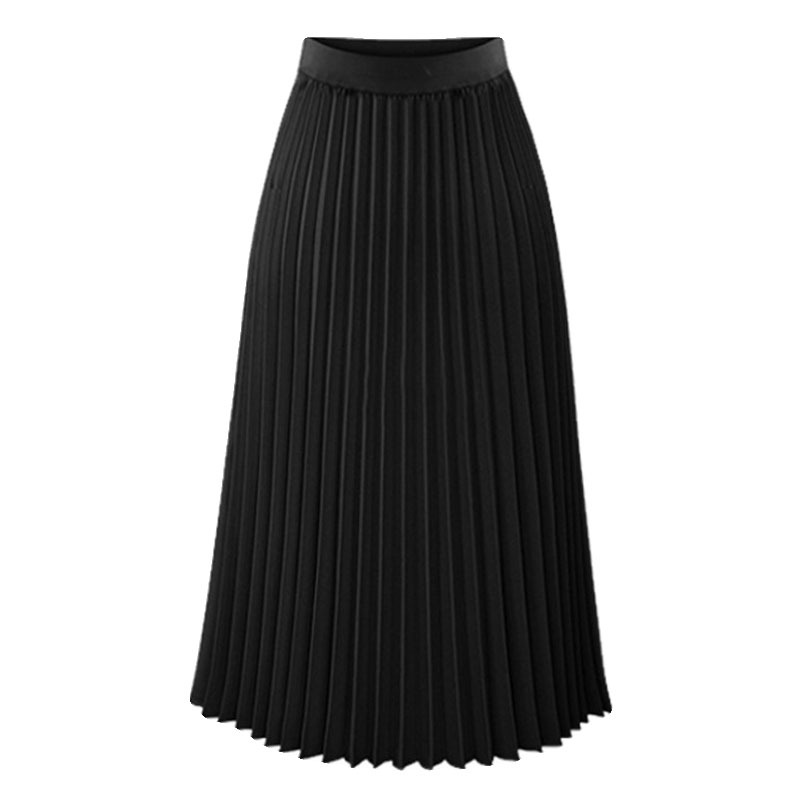 8889 Europe Station New Chiffon Skirt In The Long Pleated Skirt Elastic High Waist Slimming Loose Skirt details Picture