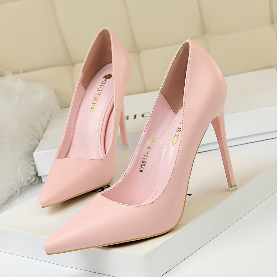 9511-17韩版时尚简约女鞋显瘦高跟鞋细跟超高跟浅口尖头性感单鞋