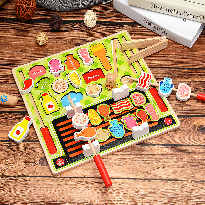 Wooden jigsaw puzzle children cut fruit toy girl kitchen cut watch boy play house cut music barbecue set Specification drawing