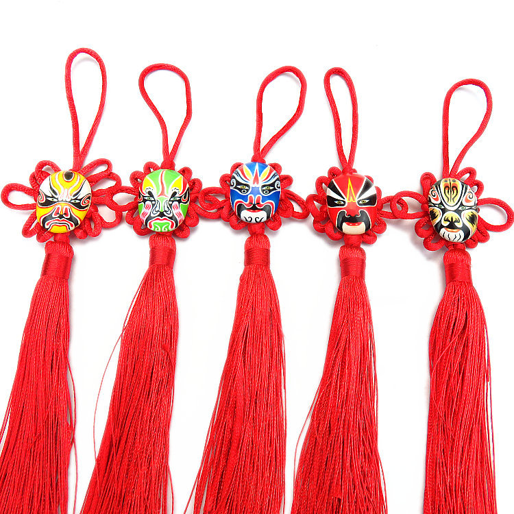 Small Chinese knot pendants for foreigners, crystal Peking Opera mask pendants for living room bonsai decoration details Picture