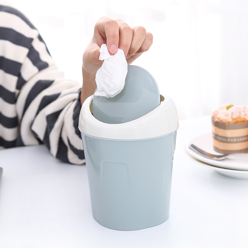 Plain-colored desktop flap small trash can, living room coffee table, wastebasket, household table mini trash can 115g details Picture