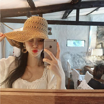 Celebrity garden wide eaves hand-crocheted foldable straw hat travel holiday straw basin hat beach hollow hat female summer