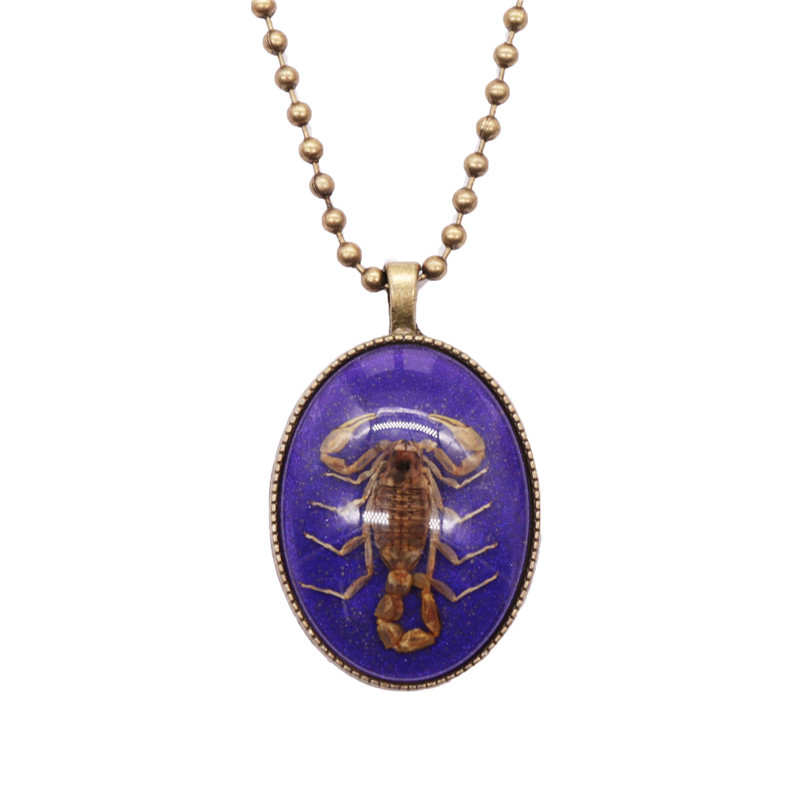 Yiwu Manufacturers Amber Jewelry Creative New Luminous Stone Resin Insect Necklace Retro Scorpion Pendant Wholesale Specification drawing