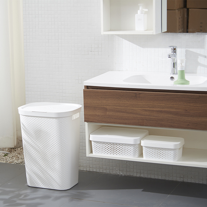 Direct sales of large-sized household laundry baskets from the manufacturer. 60L plastic Japanese-style laundry baskets with LIDS Specification image