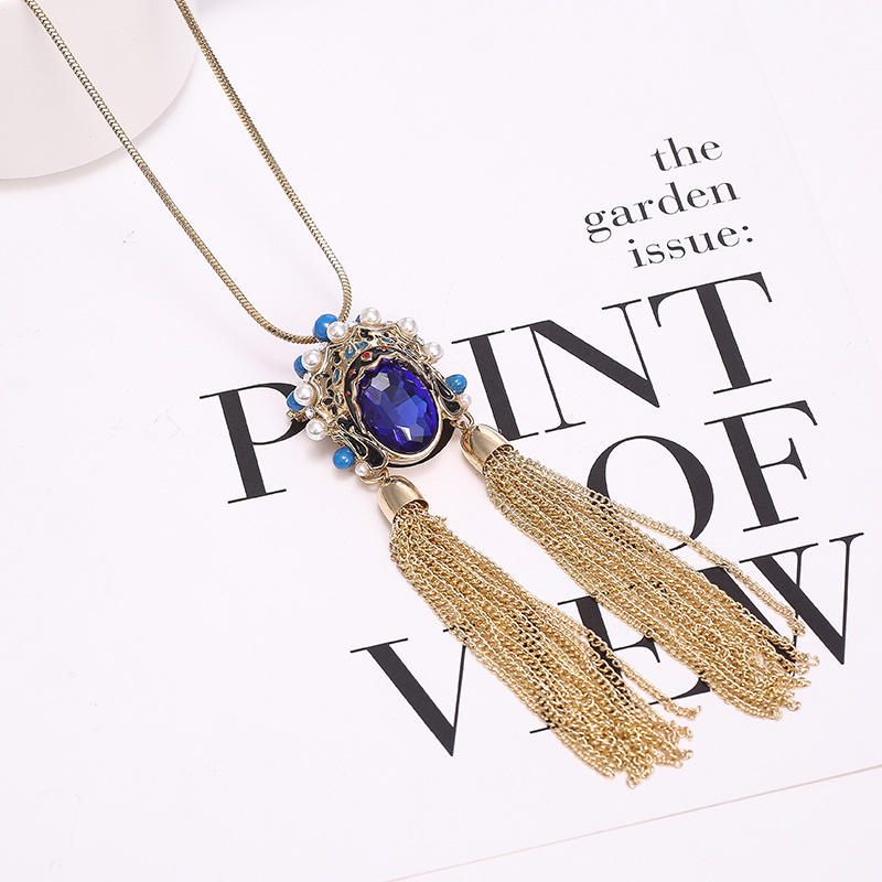 Original jewelry Korean version retro Chinese style crystal sweater chain wholesale Beijing Opera facial mask flower brooch necklace collar details Picture