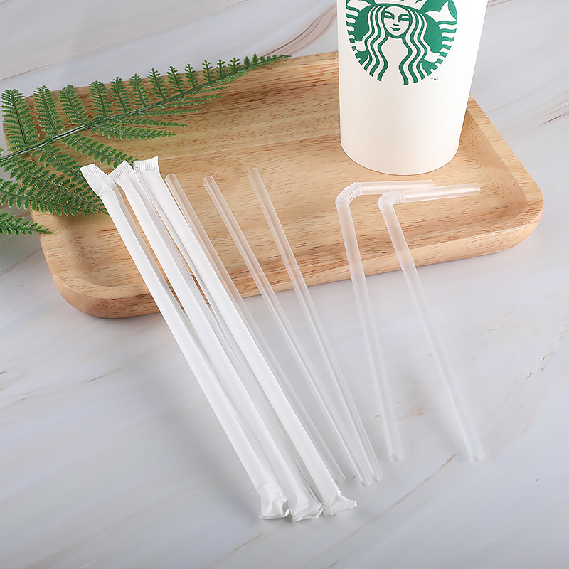 Disposable straws that can be bent and independently packaged, flat-mouthed straws in stock for wholesale, food-grade plastic PP transparent straws Item Picture