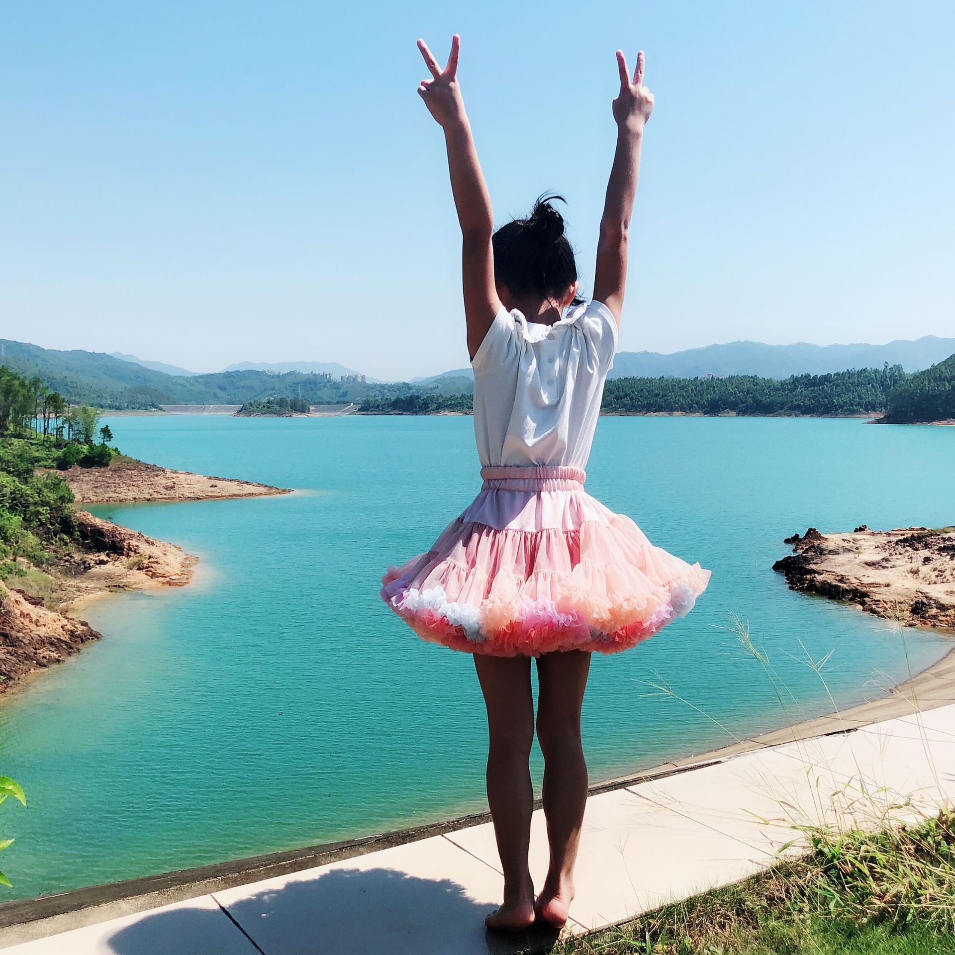 Plus-size TUTU skirt lolita skirt Rainbow Fart parent-child soft yarn Lolita dress cotton candy gauze half skirt details Picture