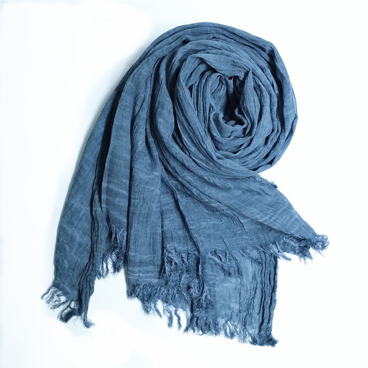 Cross-Border Amazon New Autumn And Winter Solid Color Cotton And Hemp Scarf Natural Wrinkle Retro Shawl Muslim Scarf details Picture