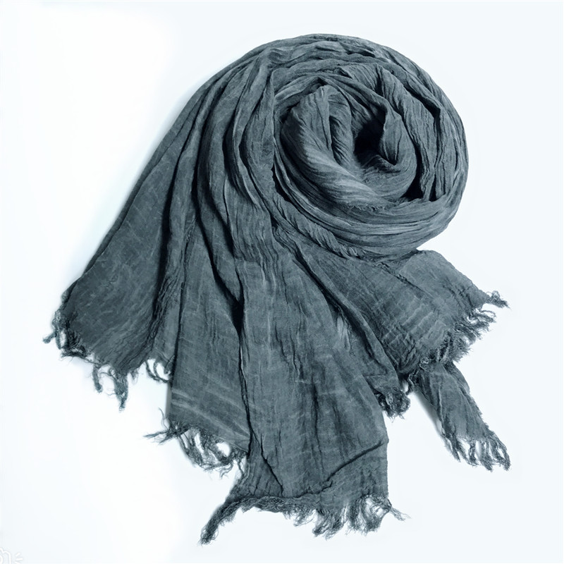 Cross-Border Amazon New Autumn And Winter Solid Color Cotton And Hemp Scarf Natural Wrinkle Retro Shawl Muslim Scarf Specification drawing