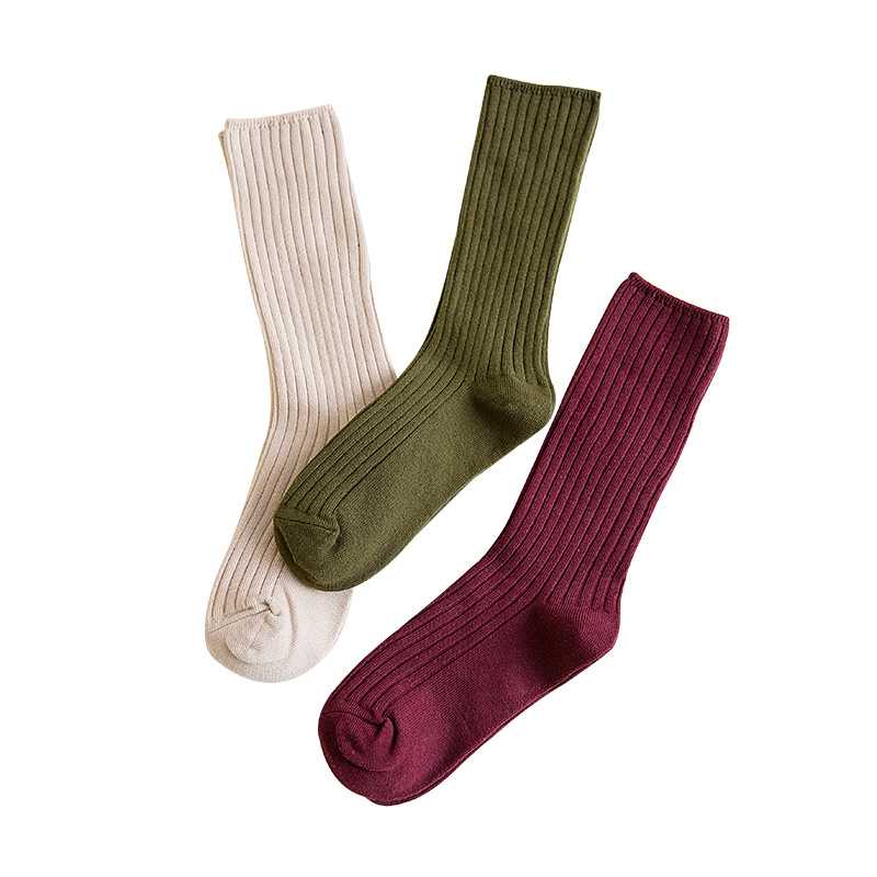Sock stall, one-piece delivery, women's double-needle pile socks, plain color women's socks, autumn and winter long cotton socks, personalized ins trendy socks, factory in stock, one-piece delivery Item Picture