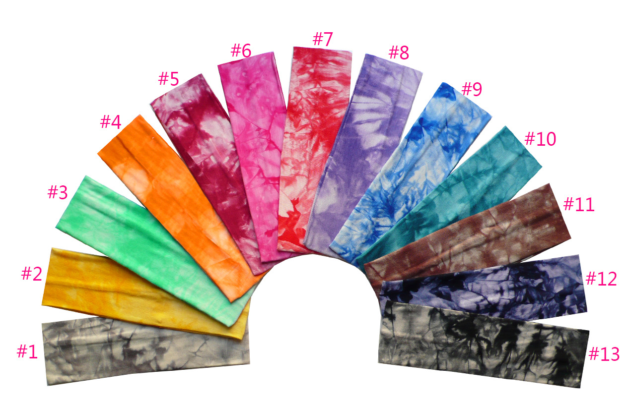 Wholesale of new European and American sports and fitness hair bands, sweat-absorbing yoga elastic hair bands, tie-dyed pure cotton printed headbands and hair accessories Specification image