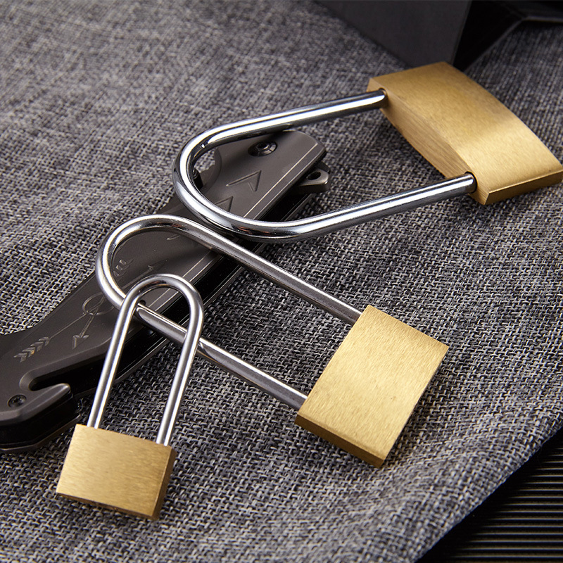 Extended lock hook, waterproof thin brass solid lock, 40mm long beam copper padlock, anti-theft window cabinet door concentric through opening copper lock Specification image