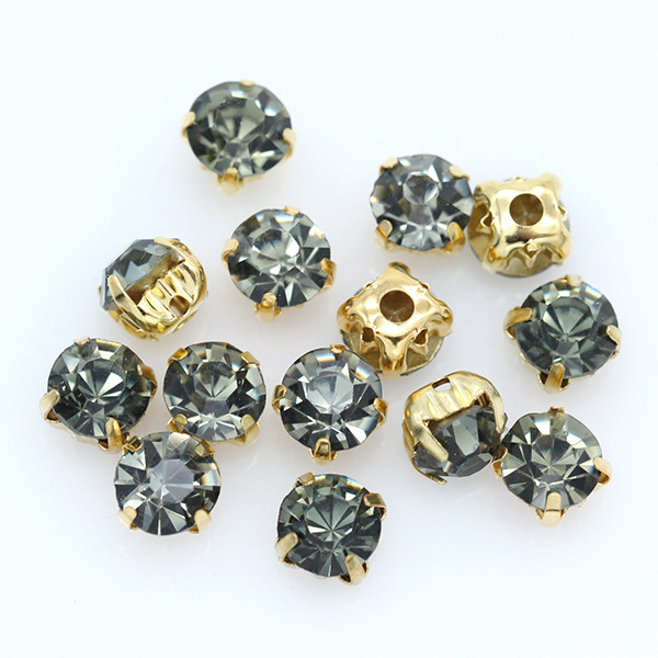 厂家直销 3-10mm 金底单爪玻璃水晶手缝钻 DIY婚纱服饰礼服爪钻产品图